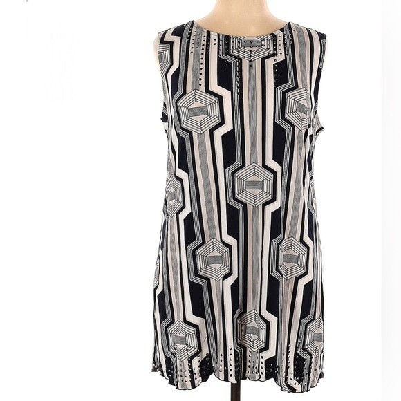 Alfani navy tan and white geo print studded tunic top size small - Picture 1 of 7